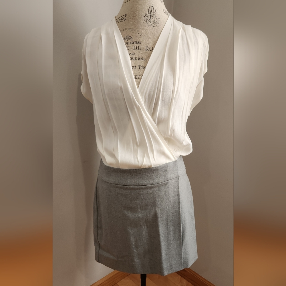 MANGO suit style and mix fabric white and gray mini wrap dress SIZE M
